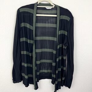 Exclsuively Misook Women Knit Open Cardigan Measures L Stripe Lightweight Green